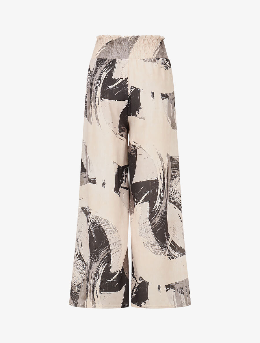 Pantalon fluide élastiqué imprimé abstrait - Noir - 2