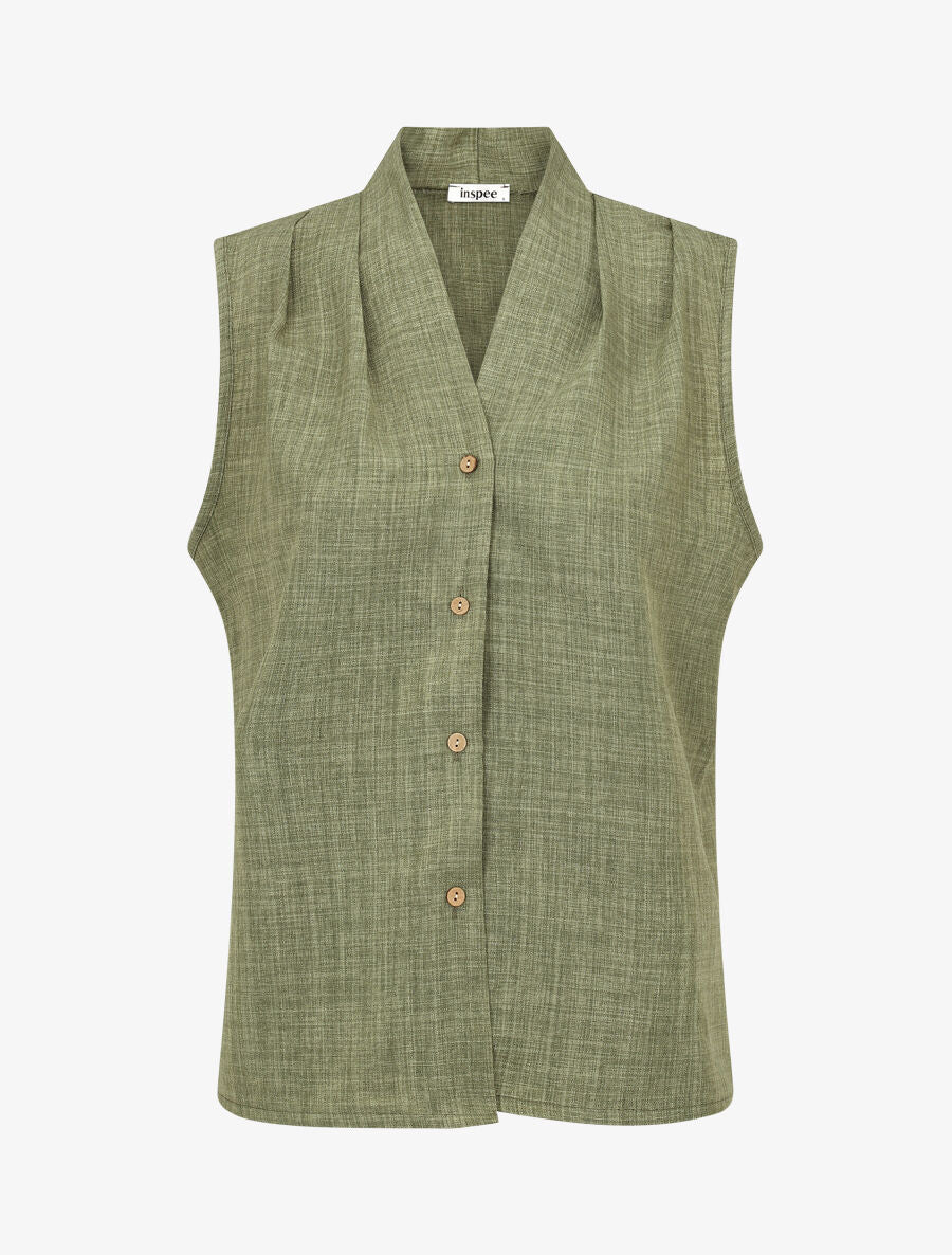 Top uni sans manches boutonné - Kaki - 1