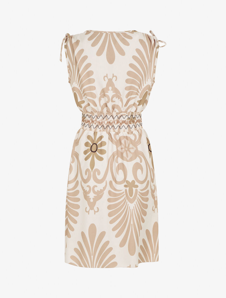 Robe élastiquée à imprimé ikat - Beige - 2