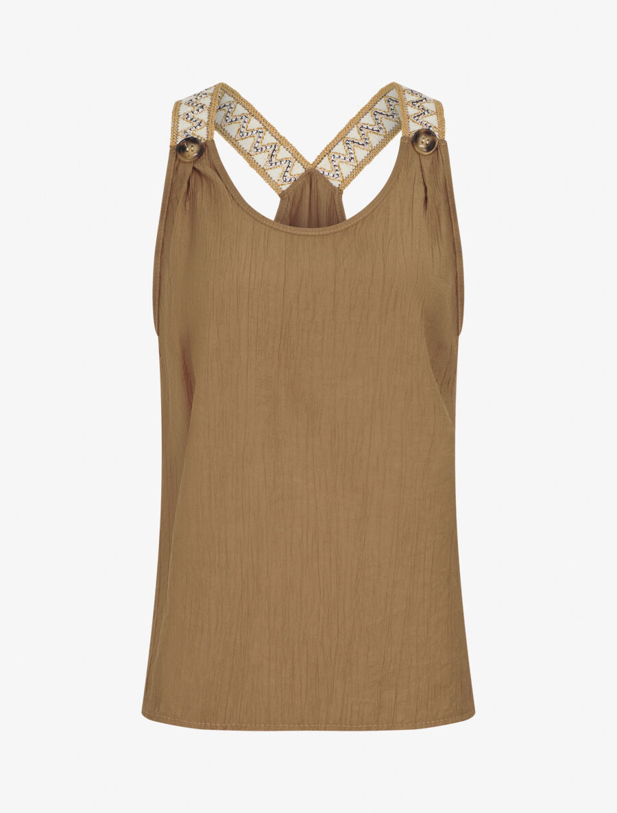 Débardeur droit à bretelles fantaisies irisées - Camel - 1