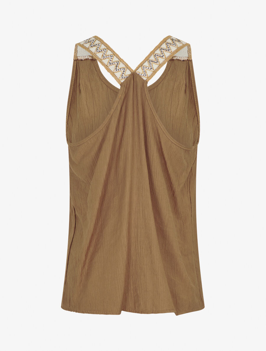 Débardeur droit à bretelles fantaisies irisées - Camel - 2