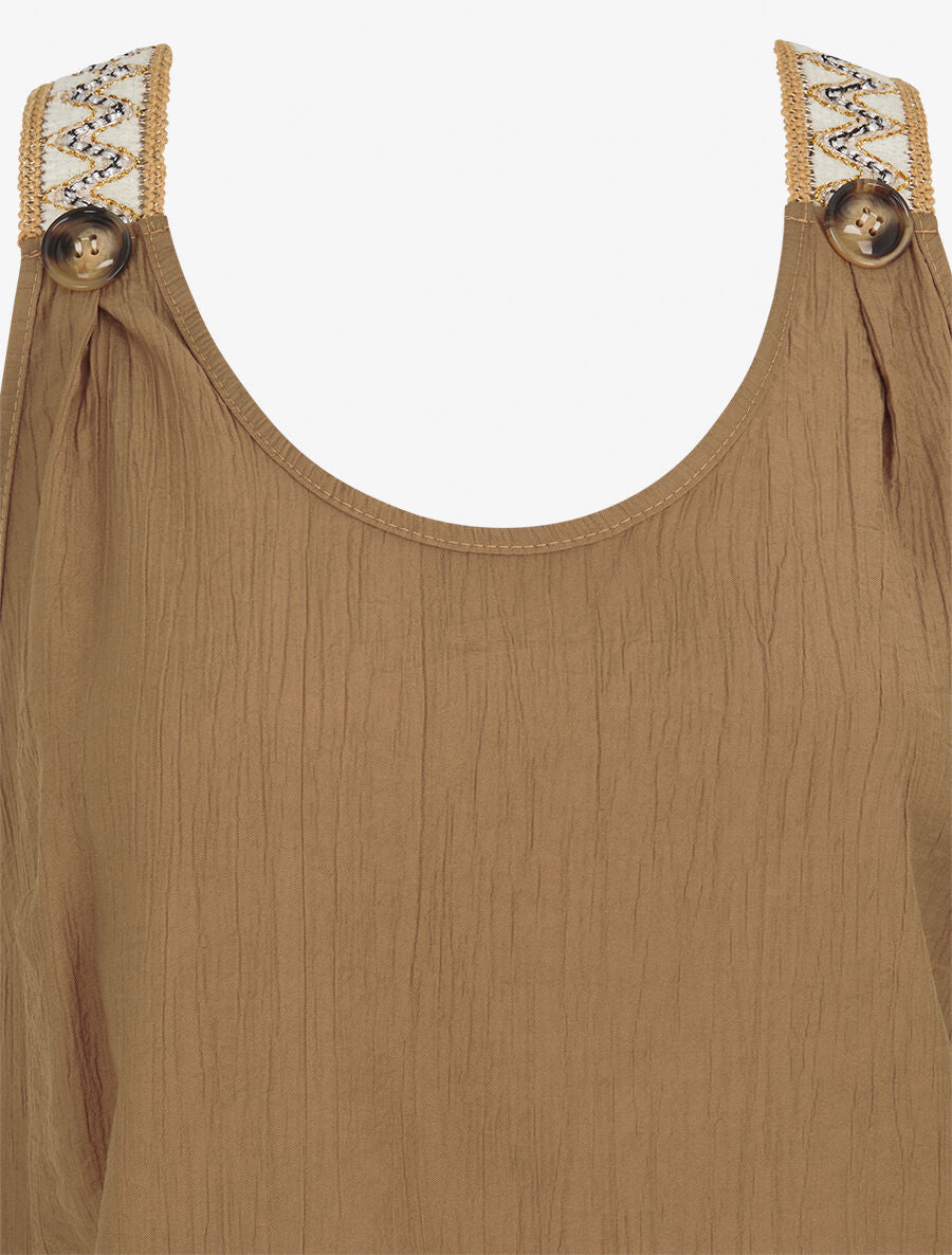 Débardeur droit à bretelles fantaisies irisées - Camel - 3