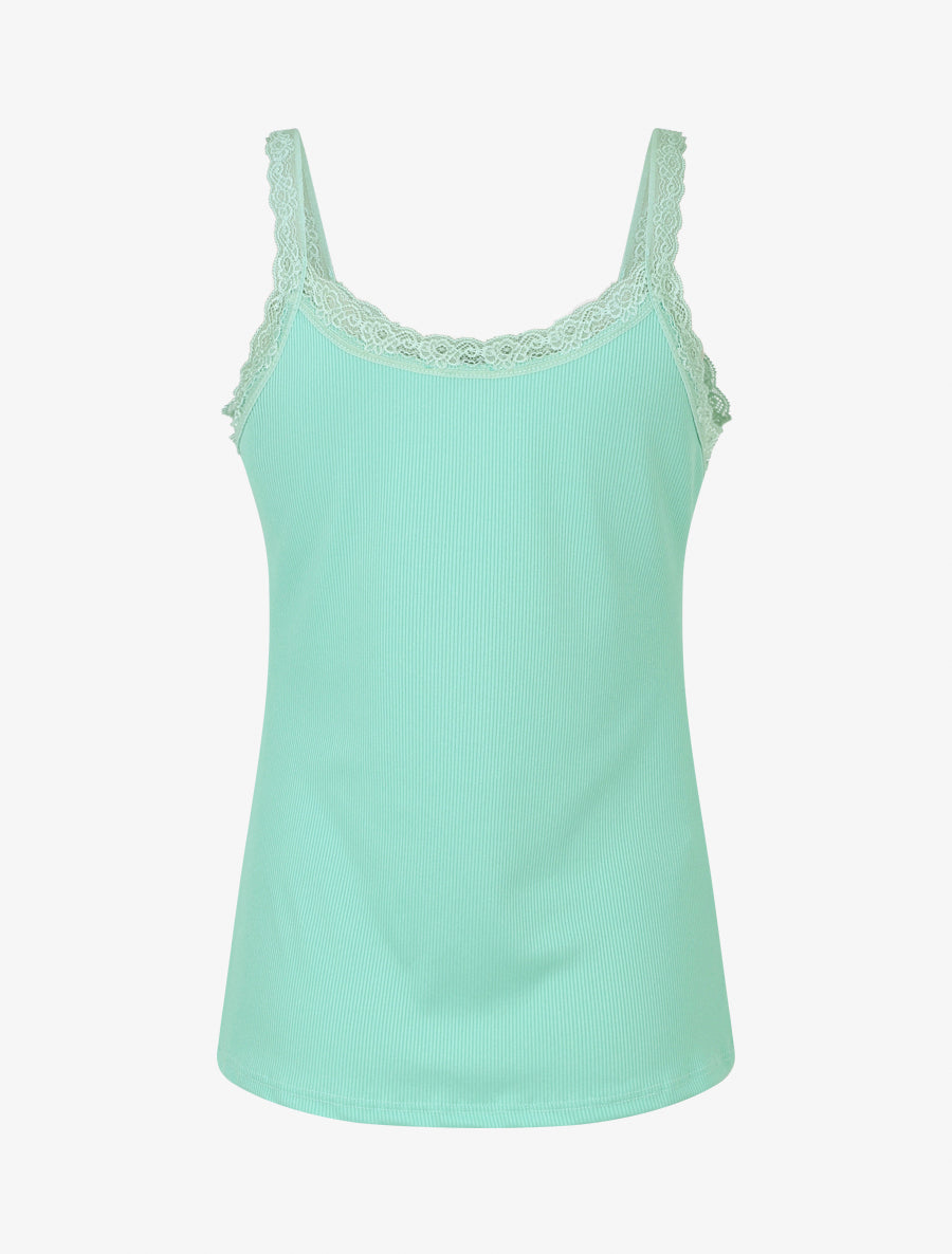 Débardeur côtelé à bretelles en dentelle - Turquoise - 2