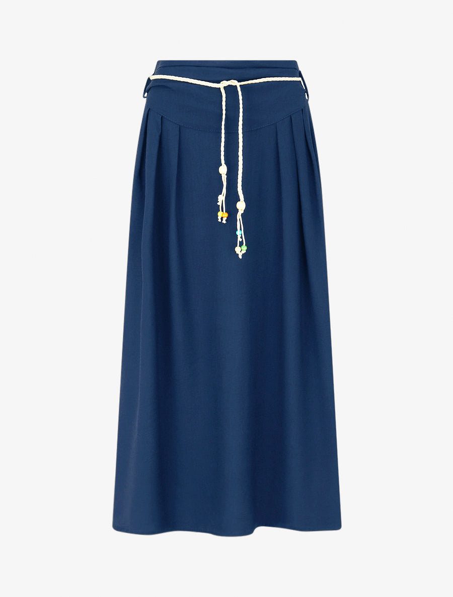 Jupe longue ceinture tressée - Bleu