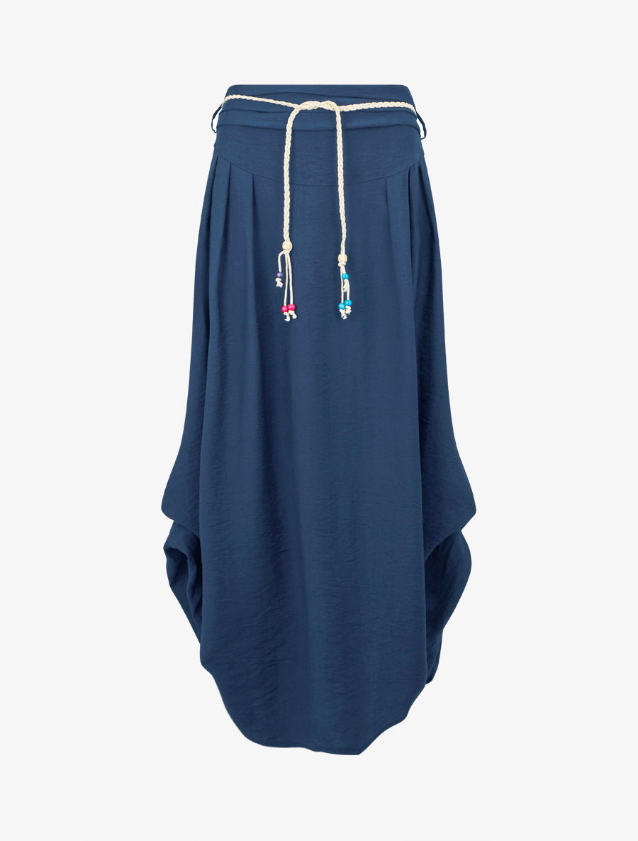 Jupe longue ceinture tressée - Bleu