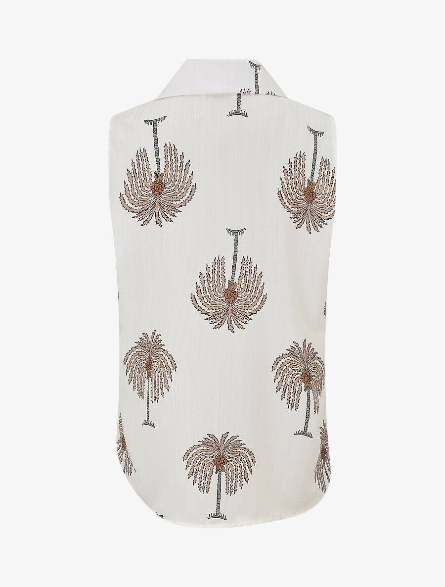 Chemise sans manches imprimé palmier - Beige - 2