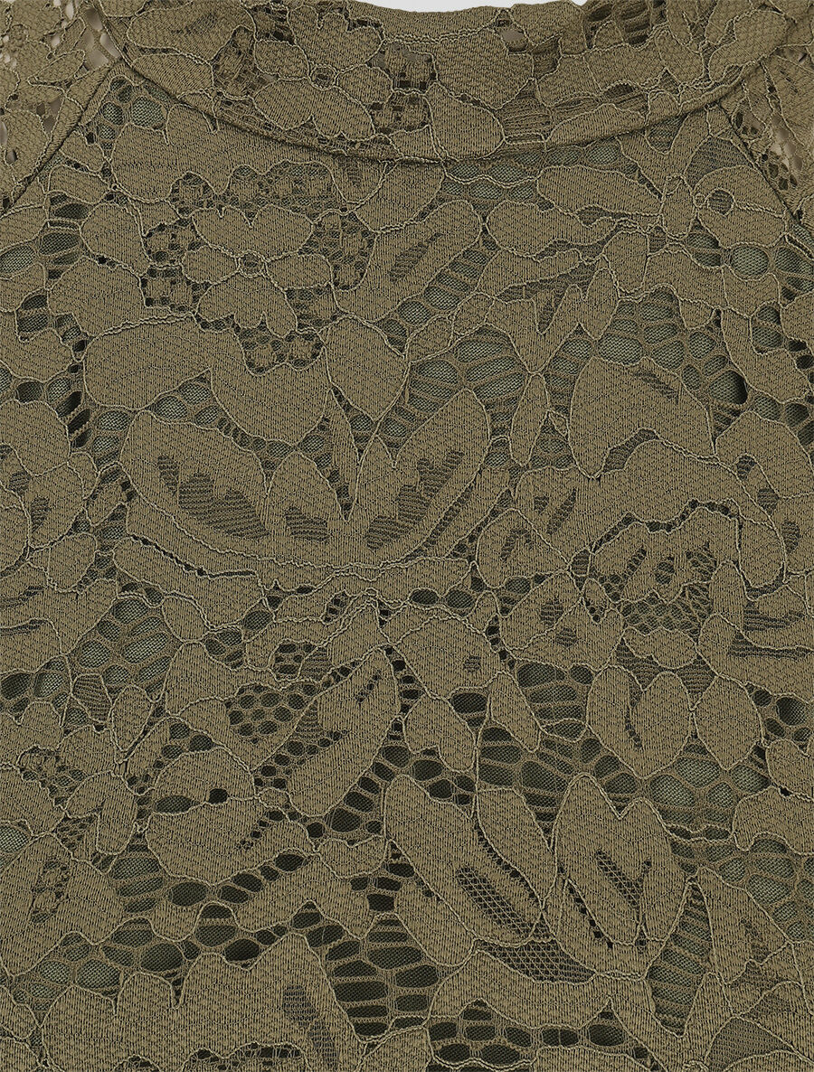 Top ajusté en dentelle col montant - Kaki - 3