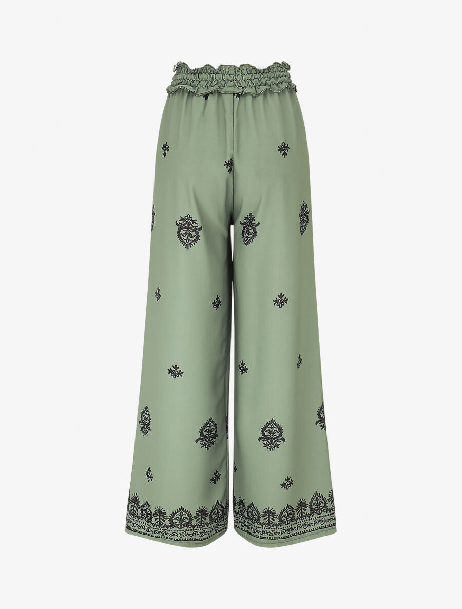 Pantalon élastiqué à imprimé fantaisie et mosaïque - Kaki - 2