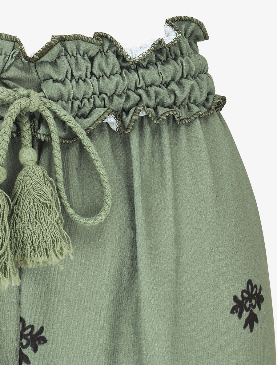 Pantalon élastiqué à imprimé fantaisie et mosaïque - Kaki - 3