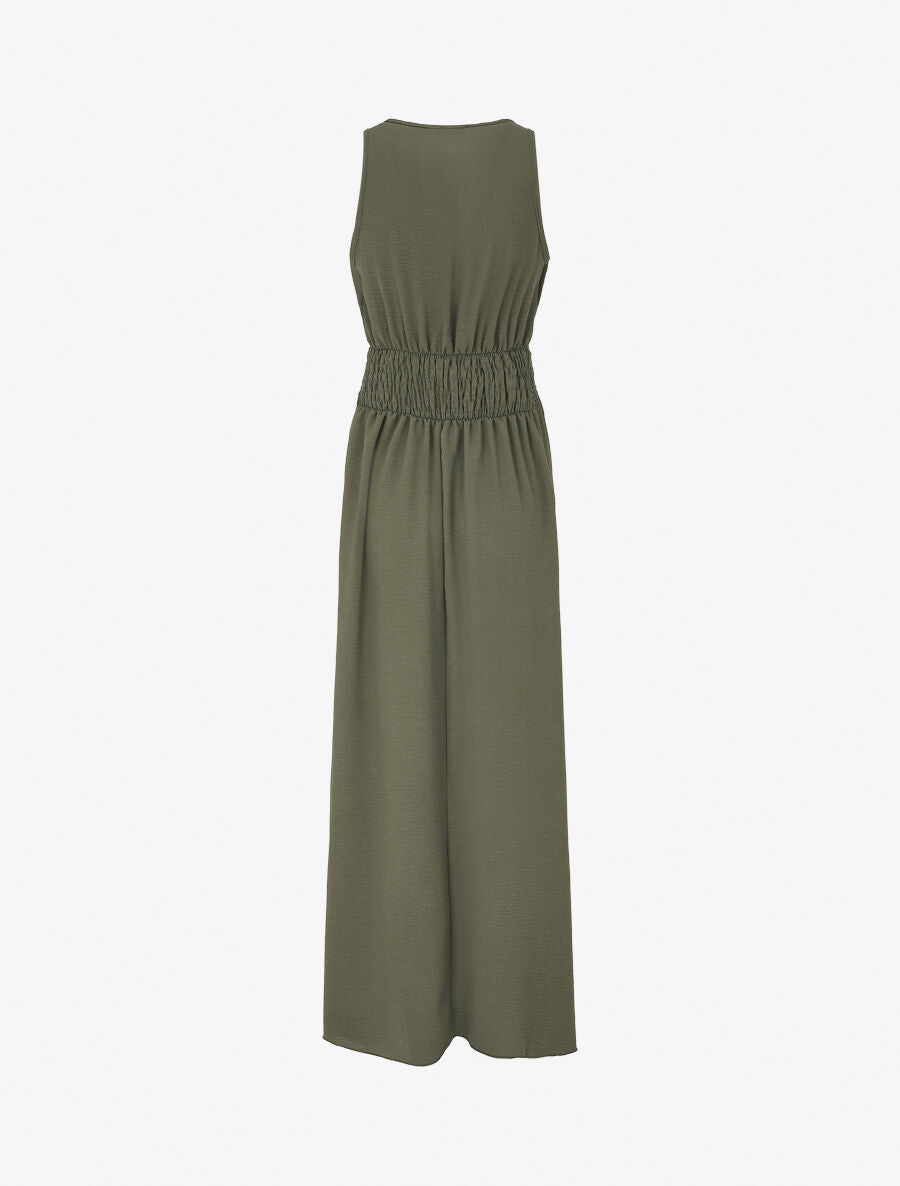 Robe longue fluide à bretelles bijoux - Kaki - 2