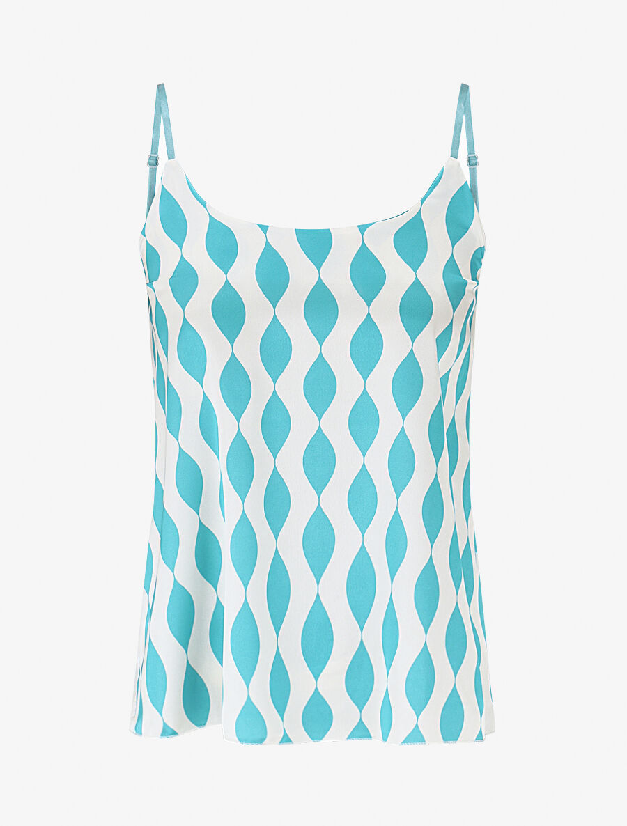 Caraco droit satiné imprimé graphique - Turquoise - 1