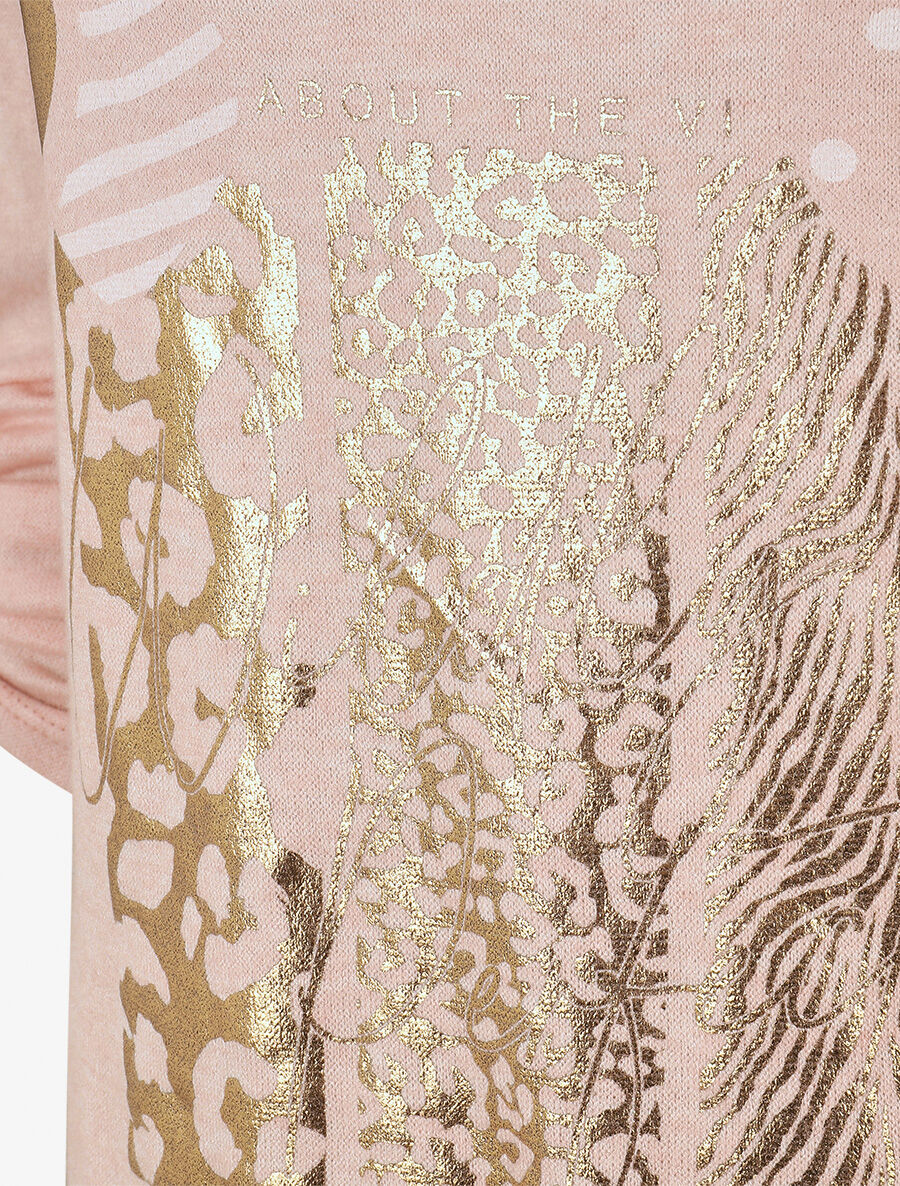 Pull fin à flocage irisé et manches retroussables - Rose - 3