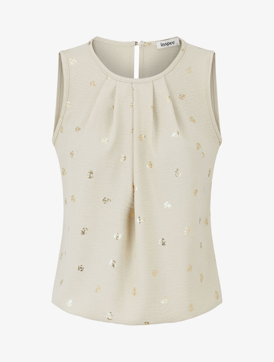 Top sans manches motif ancres irisées - Beige - 4
