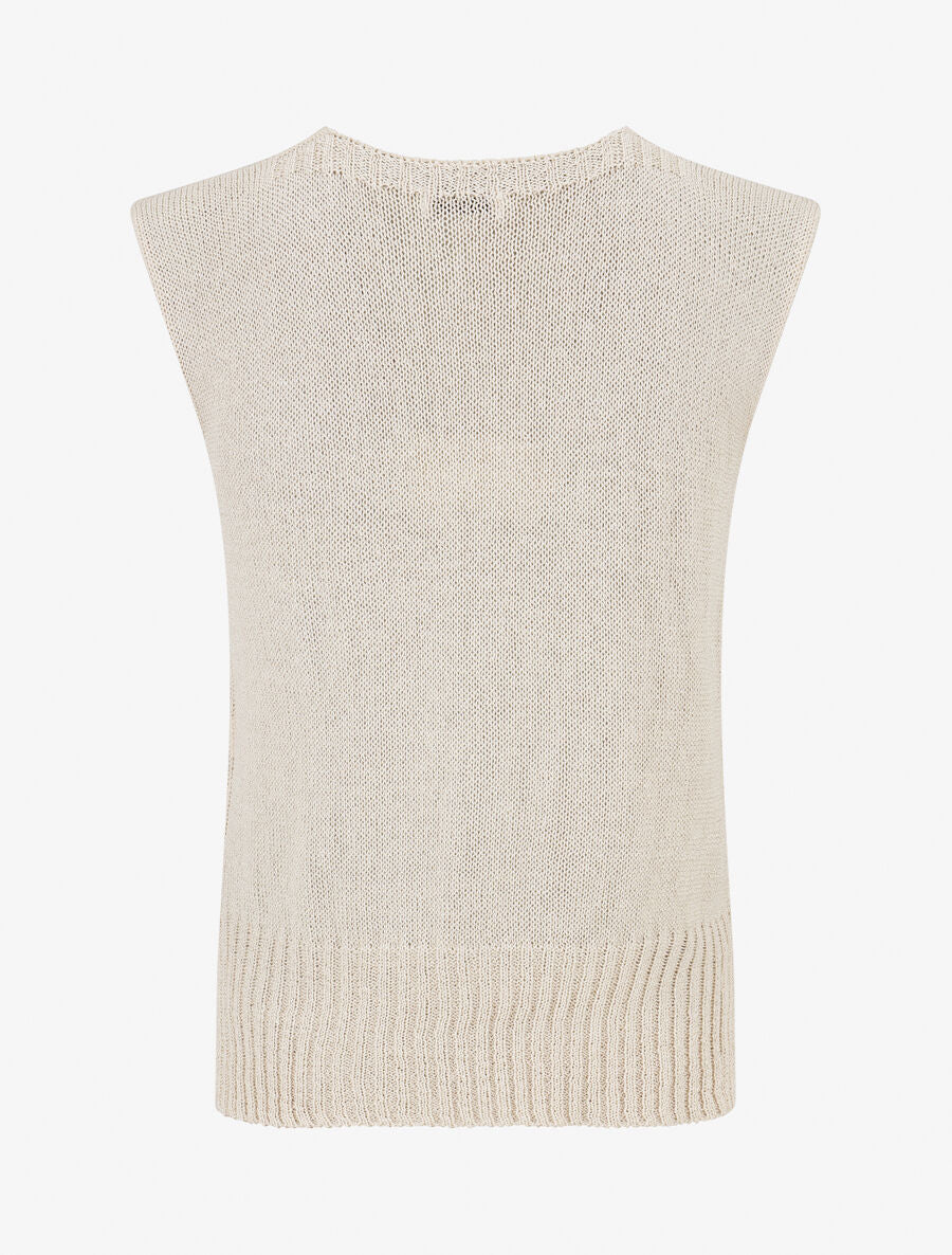 Top en maille à col V - Beige - 2