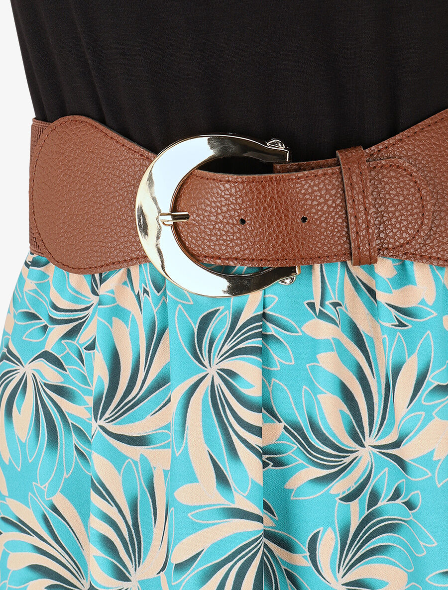 Robe bicolore imprimé floral - Vert d&