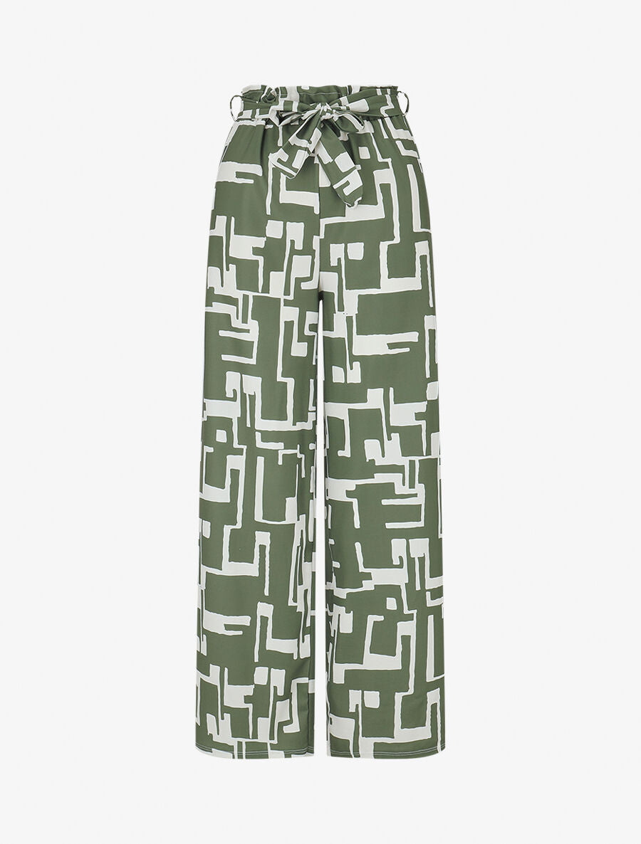 Pantalon fluide à imprimé graphique - Kaki - 1