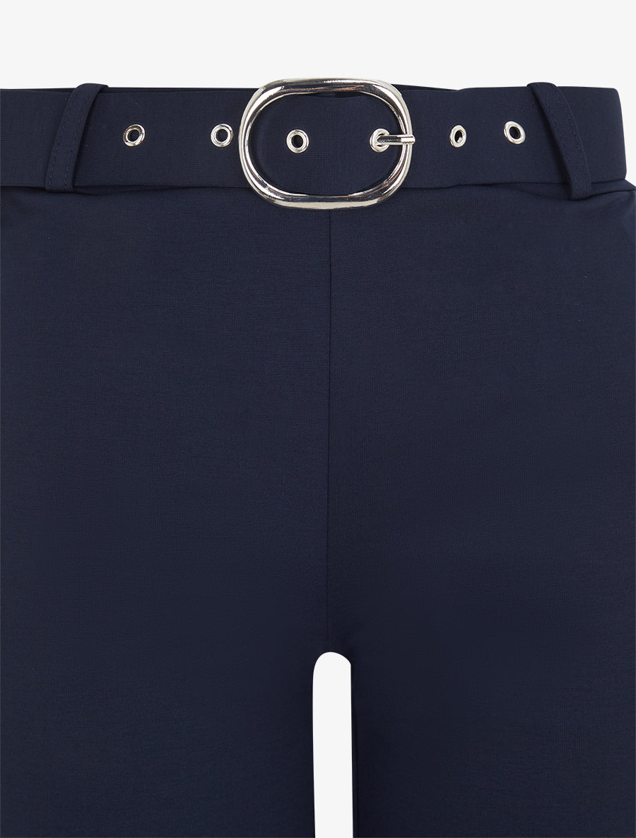 Pantalon stretch coupe droite ceinture - Marine
