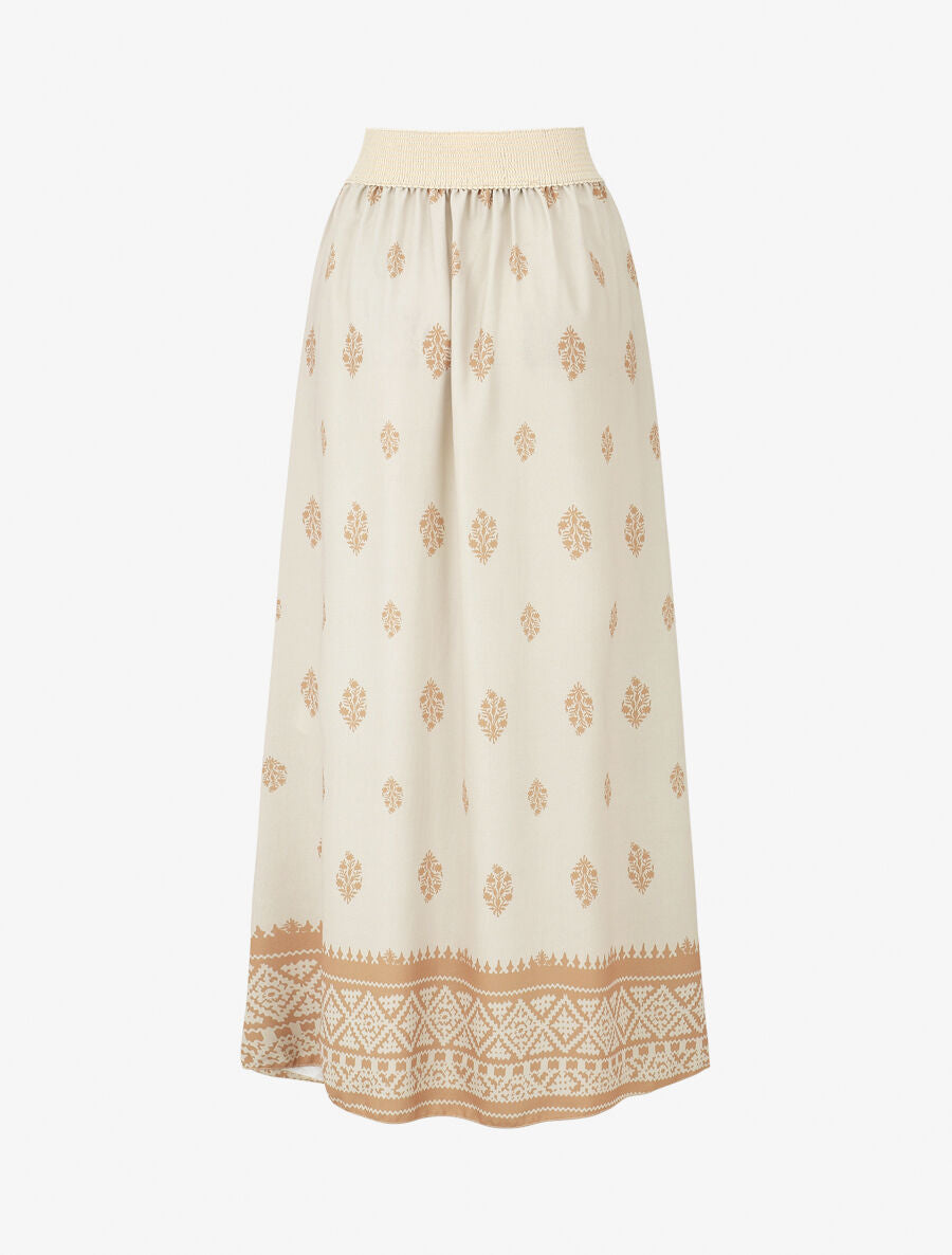 Jupe longue évasée imprimé arabesque - Beige - 2