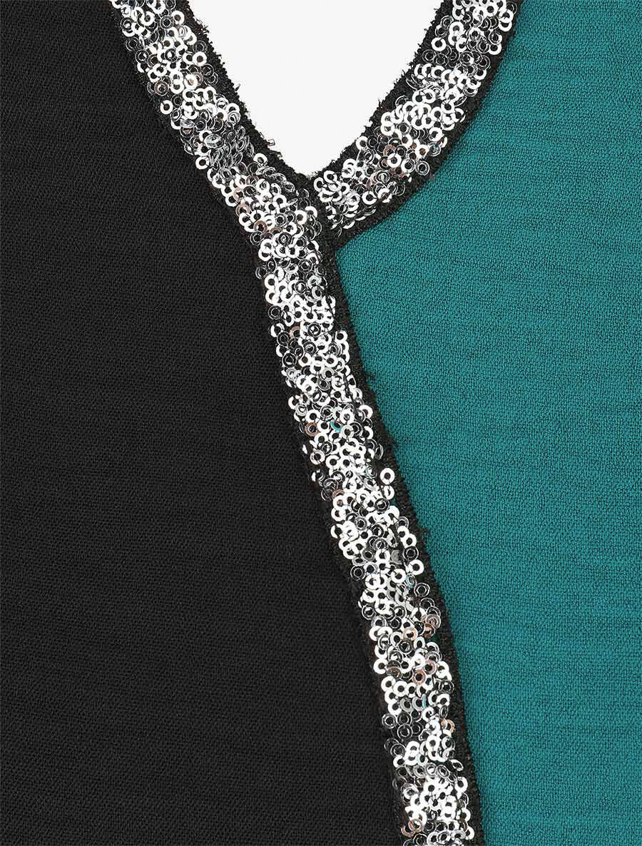 Blouse asymétrique à détail sequins - Bleu canard - 3