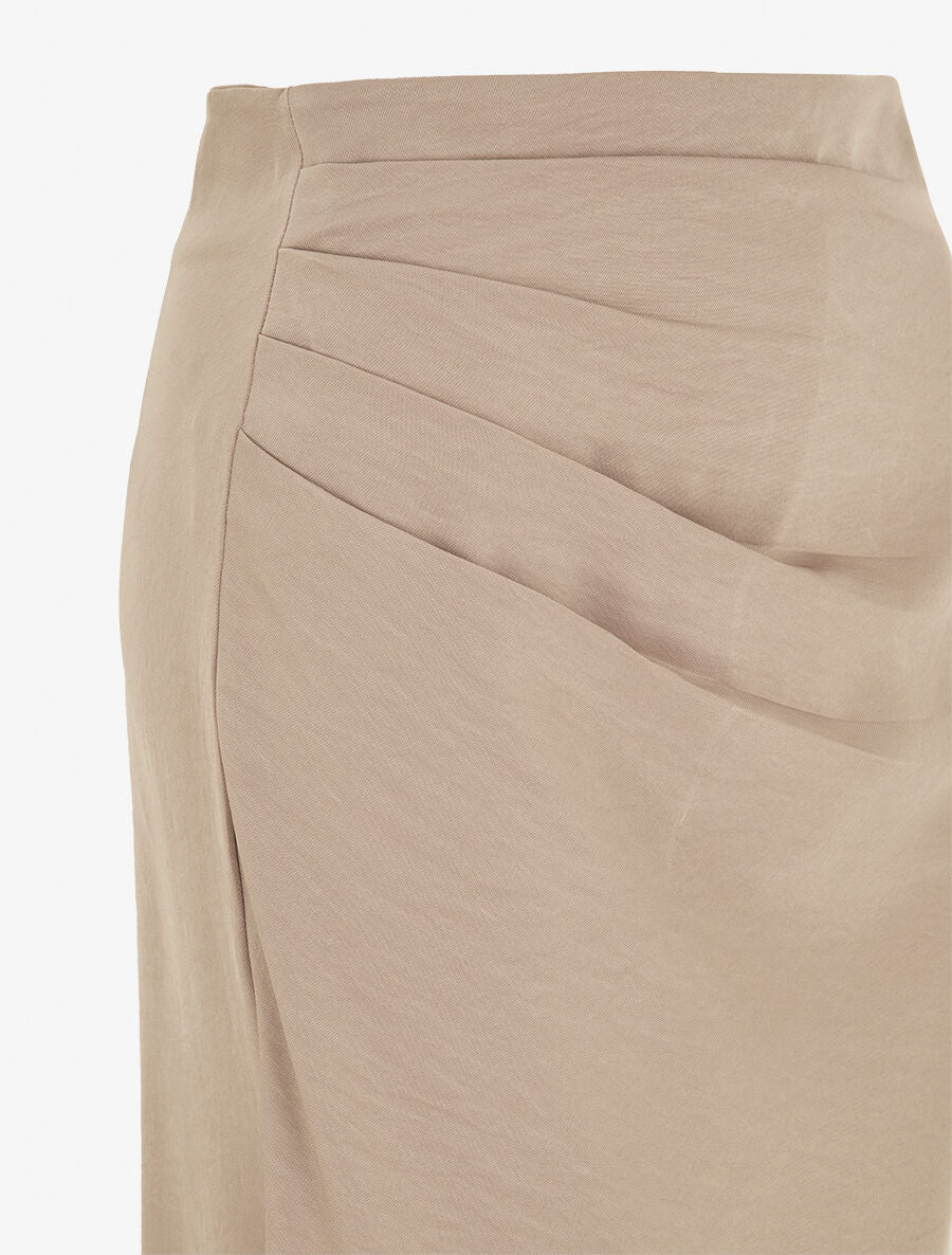 Jupe uni asymétrique effet drapé - Taupe - 3