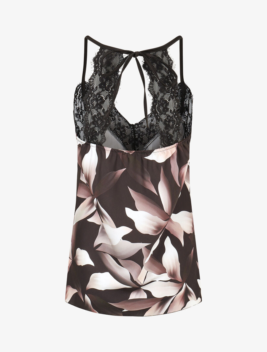 Caraco satiné imprimé pétales - Noir - 2