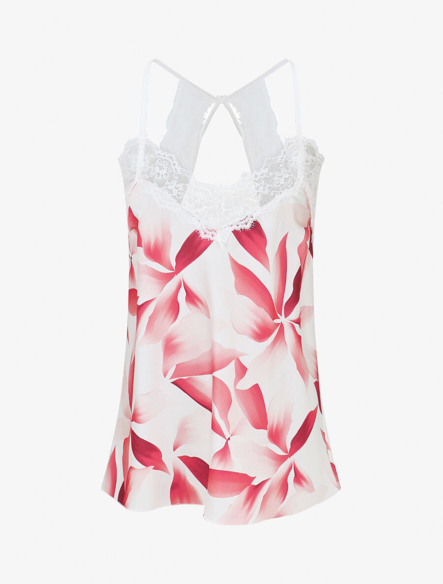 Caraco satiné imprimé pétales - Rose - 1