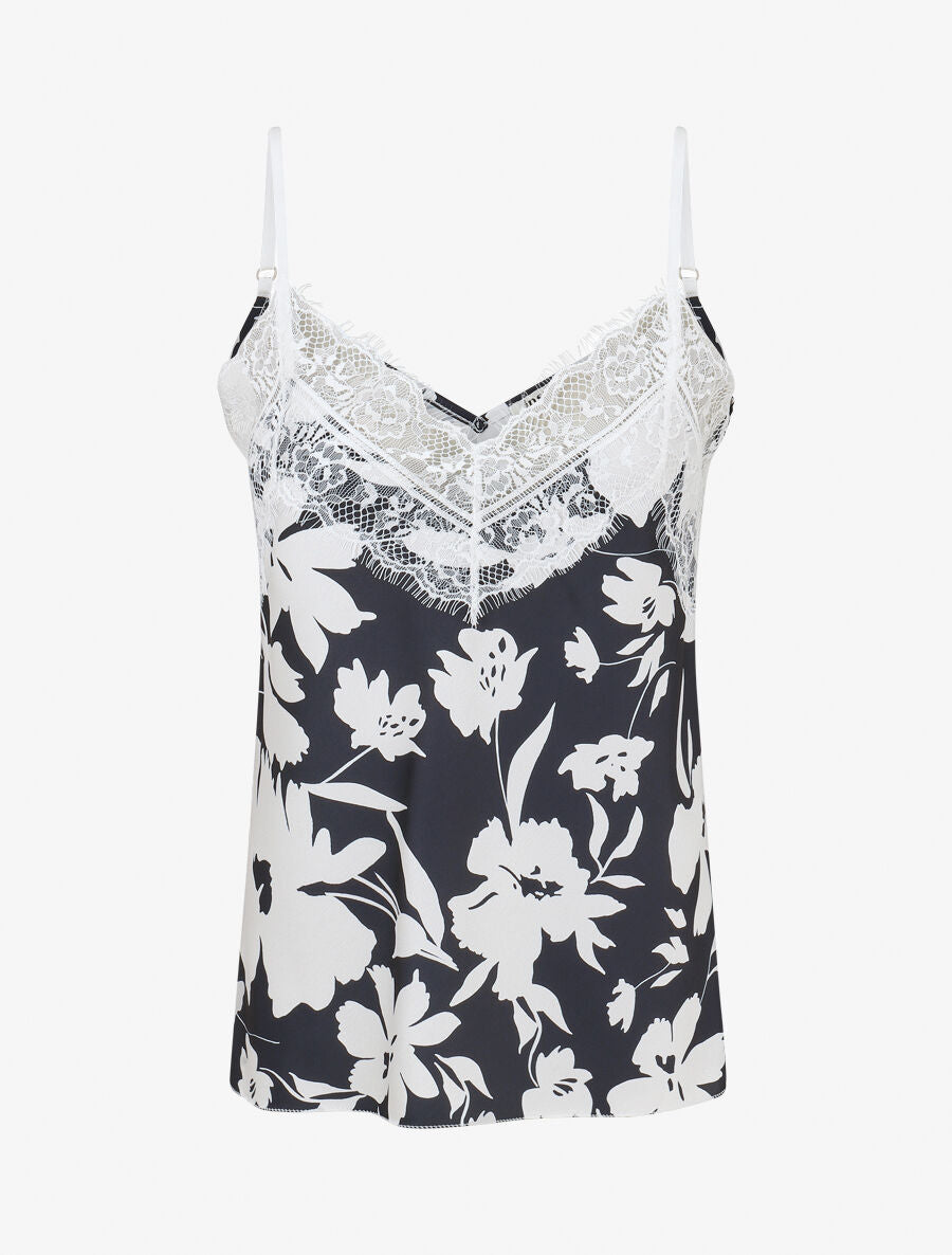 Caraco floral à dentelle - Marine - 1