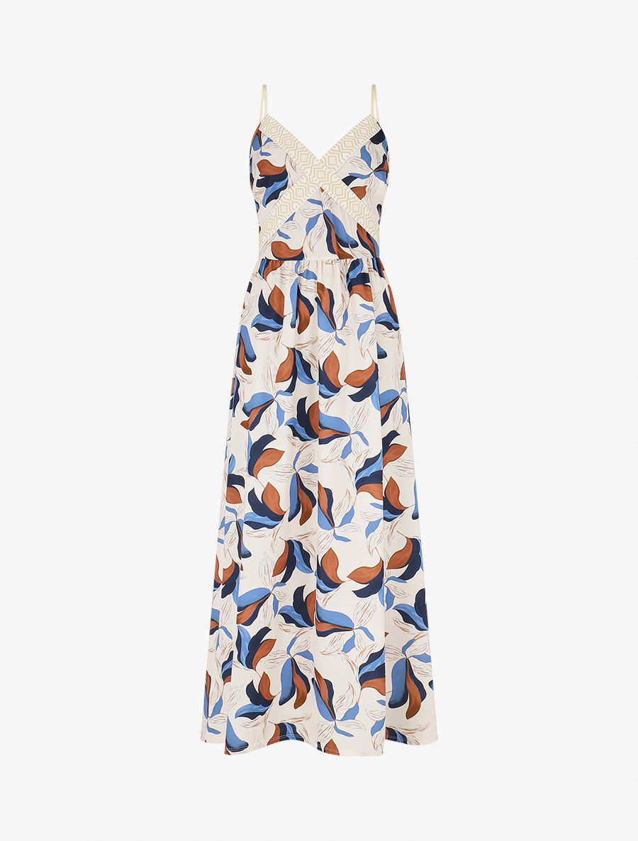 Robe élastiquée imprimé fleuri - Marine - 1