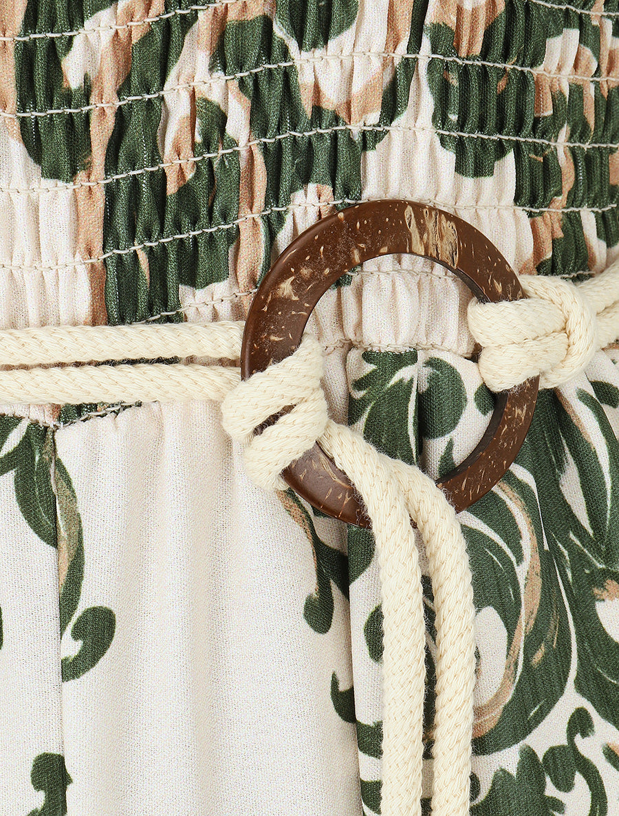 Combinaison imprimé ikat à buste élastiqué - Kaki - 3