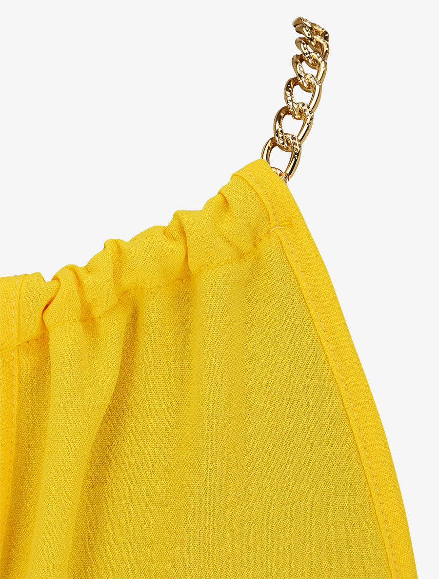 Robe mi-longue imprimé feuillage à bretelles en chaîne - Jaune - 3