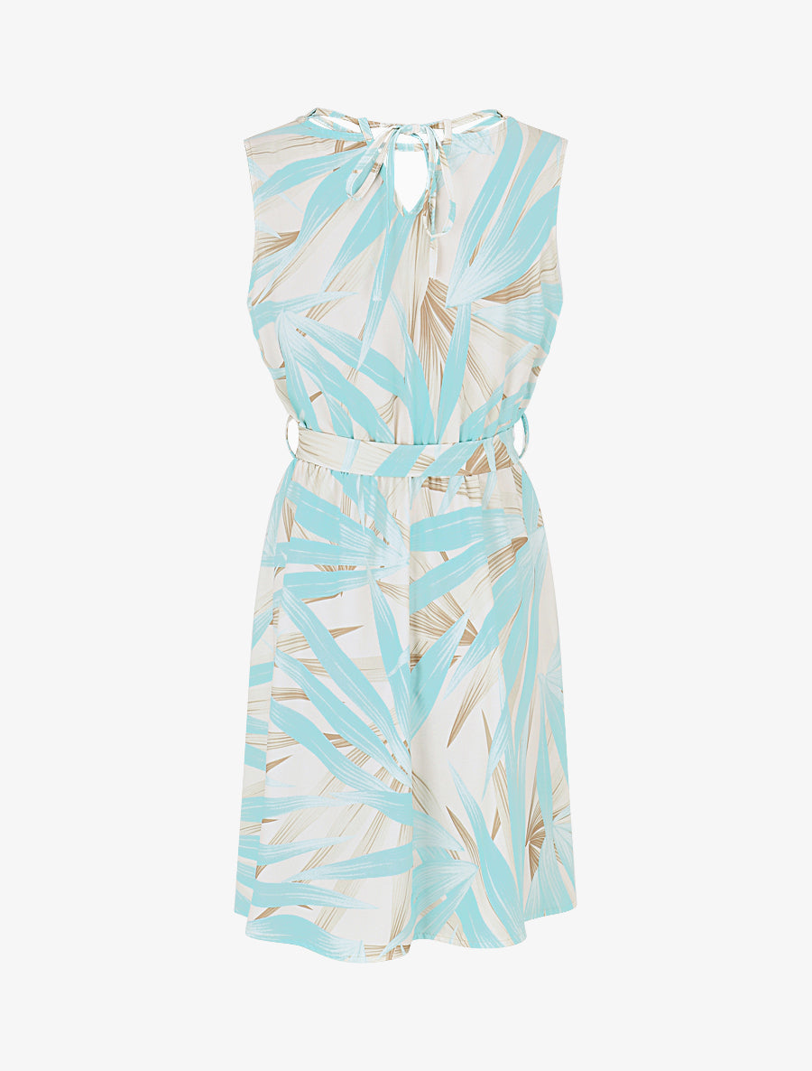 Robe mi-longue à col à perles et imprimé tropical - Turquoise - 2
