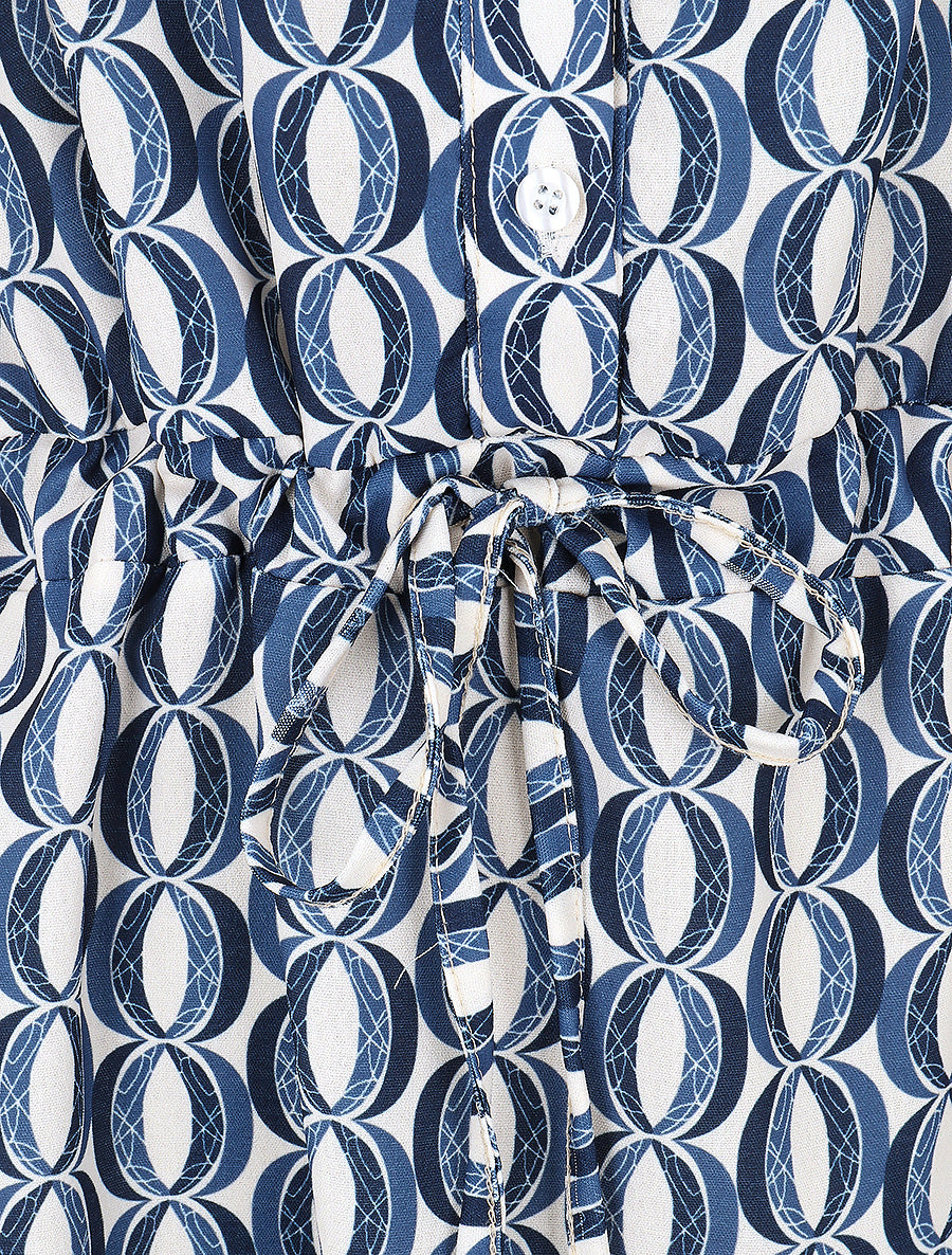 Robe mi-longue cintrée imprimé graphique - Marine - 3