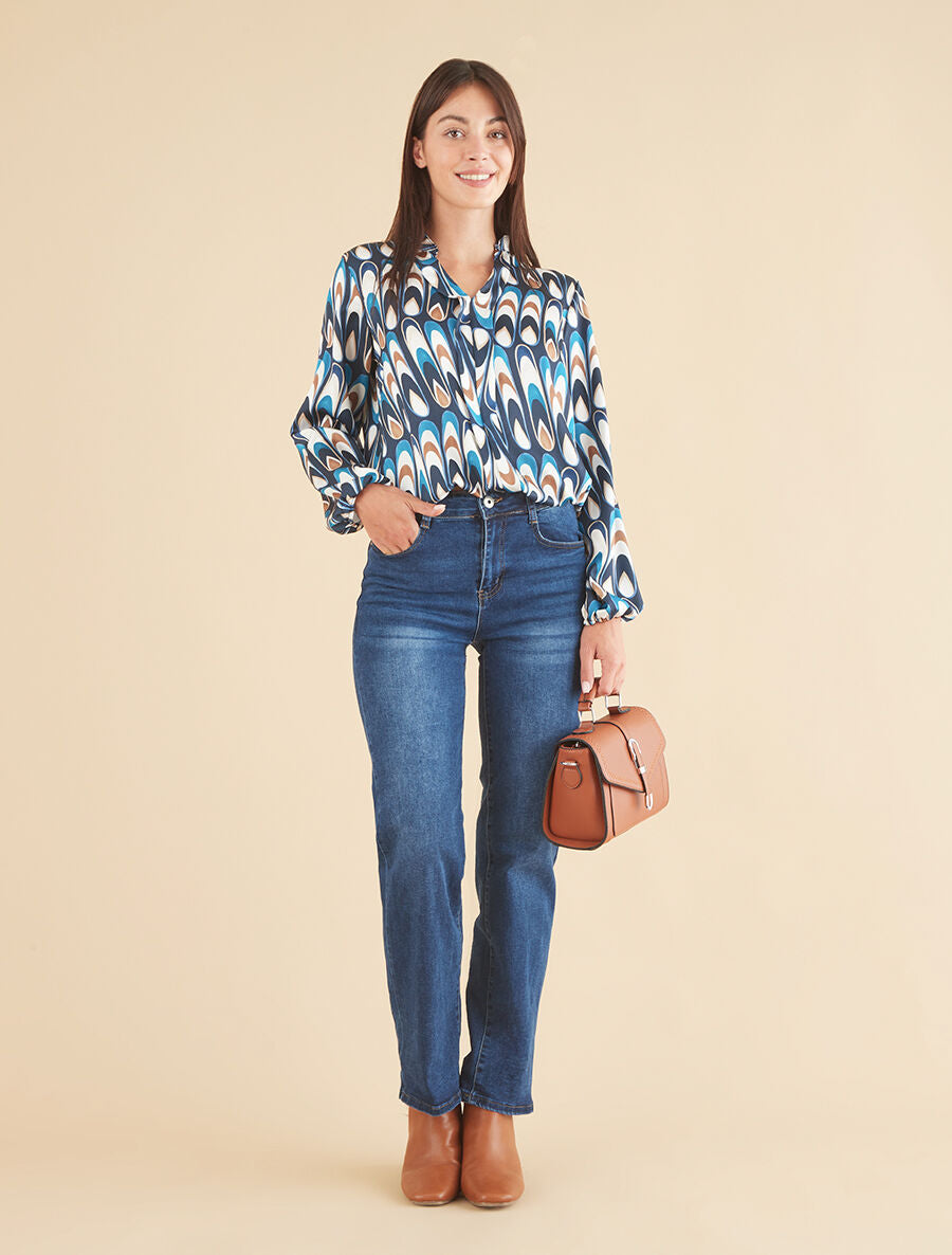 Blouse imprimé graphique - Marine - 4