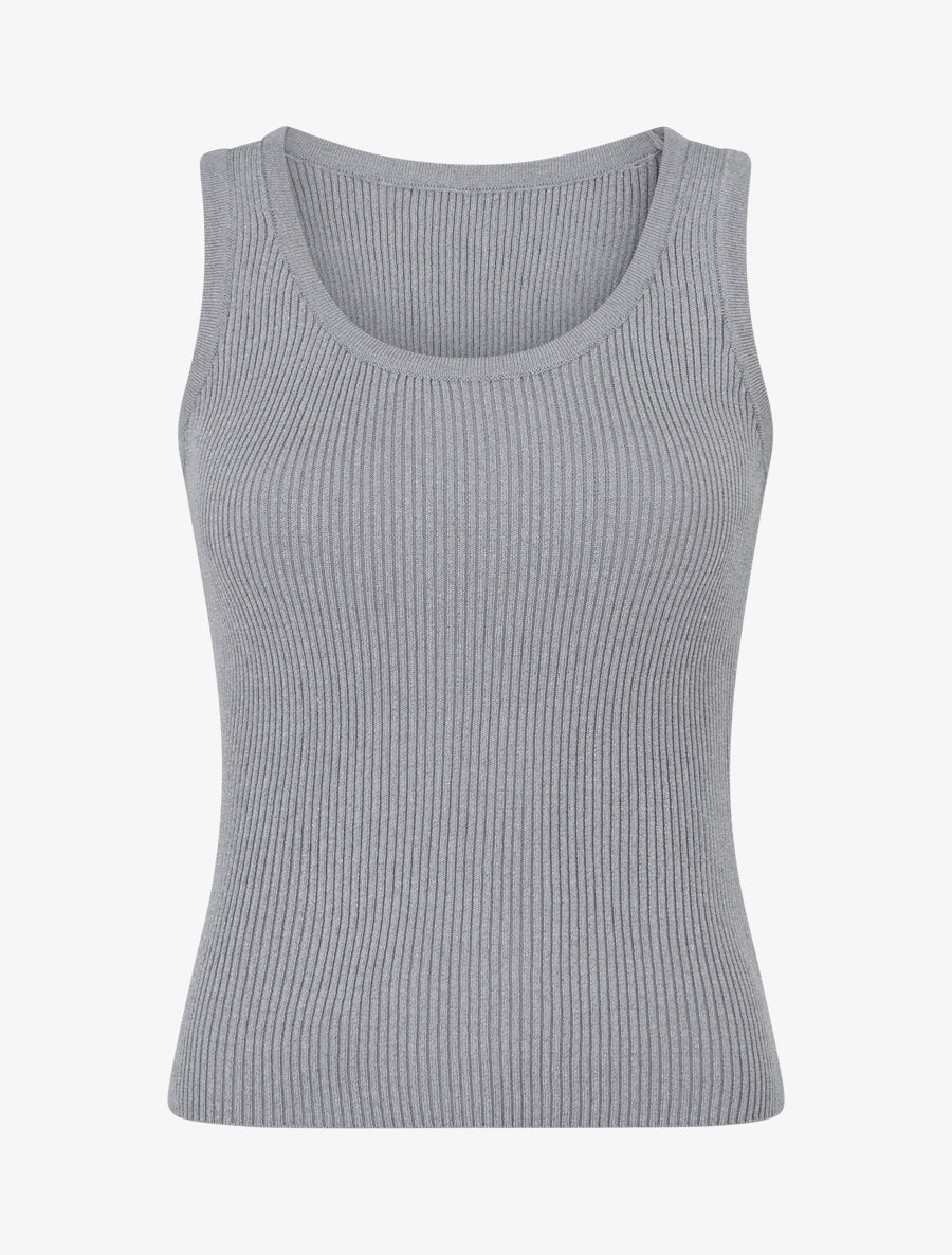 Crop top uni en maille irisé - Gris - 1