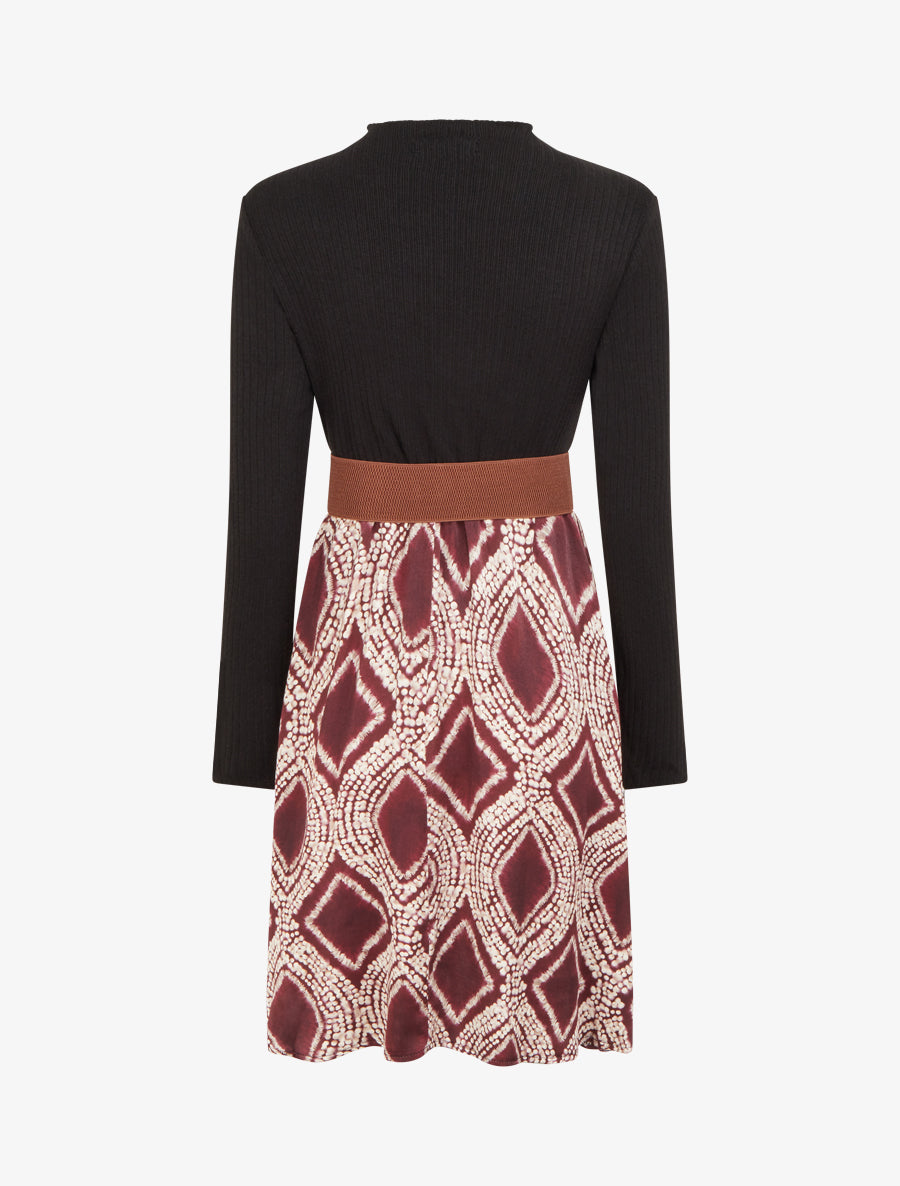 Robe évasée bi-matière imprimé fantaisie - Prune - 2