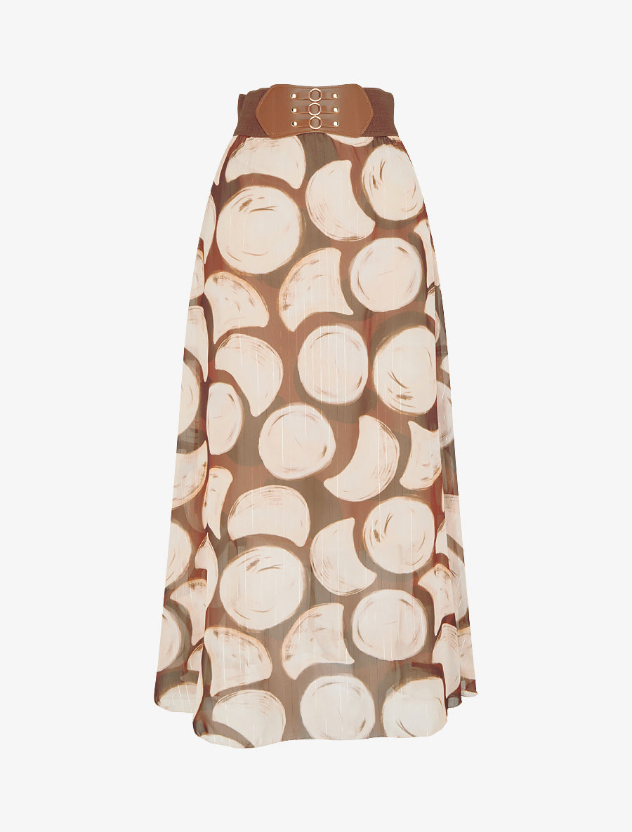Jupe longue imprimé cercles fantaisies - Marron - 1
