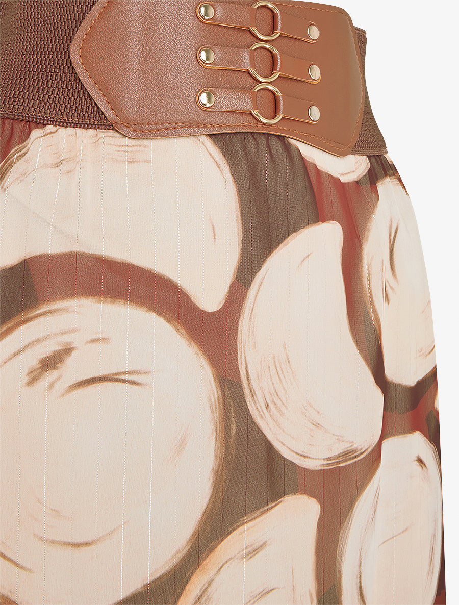 Jupe longue imprimé cercles fantaisies - Marron - 3