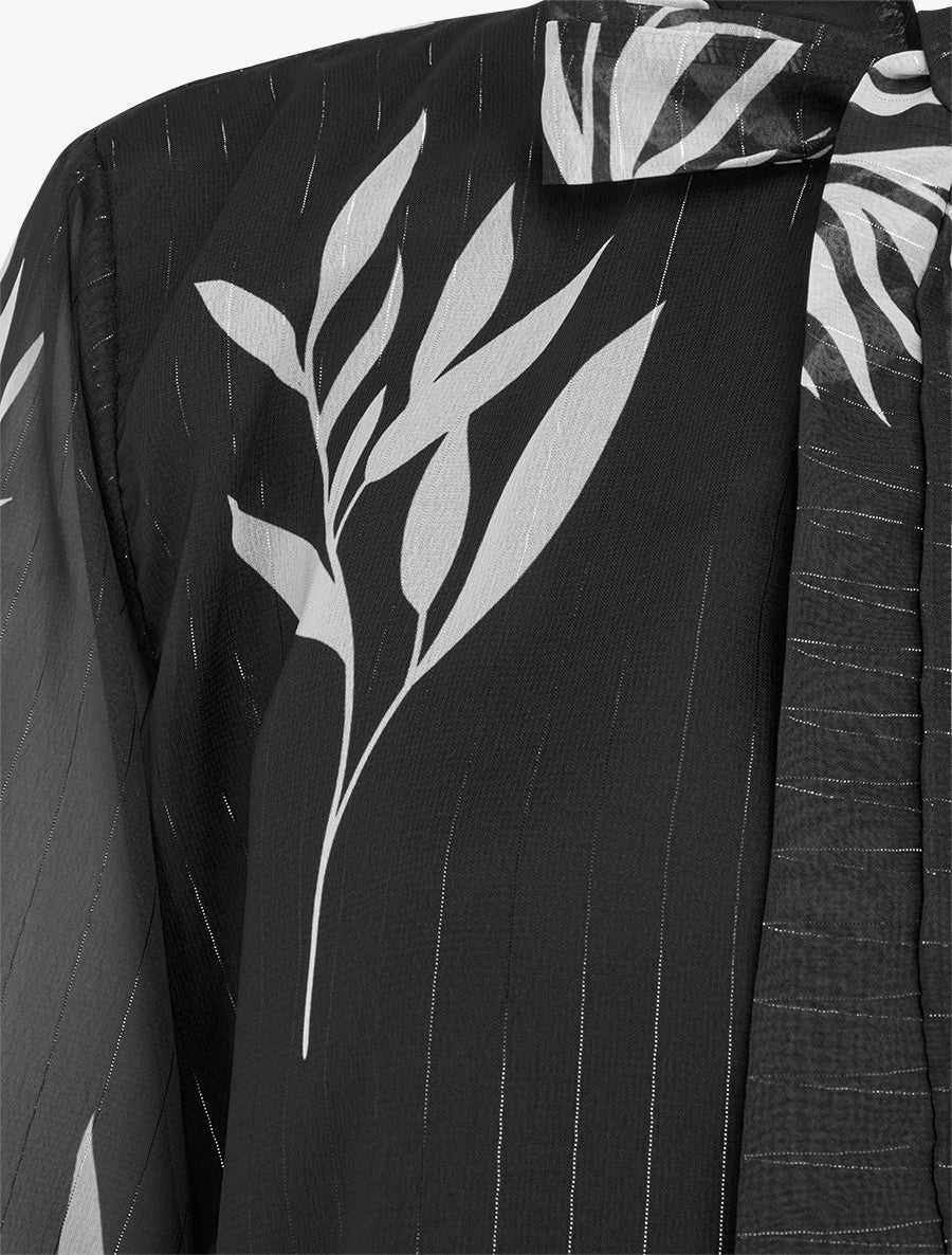 Top lavallière en voile imprimé feuilles - Noir - 3