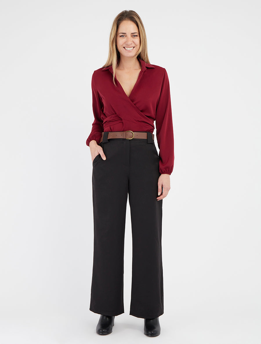 Crop-top cache-cœur à liens - Bordeaux