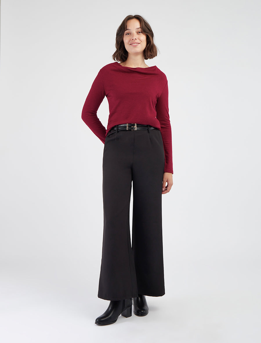Pull col bénitier détail crochet dos - Bordeaux