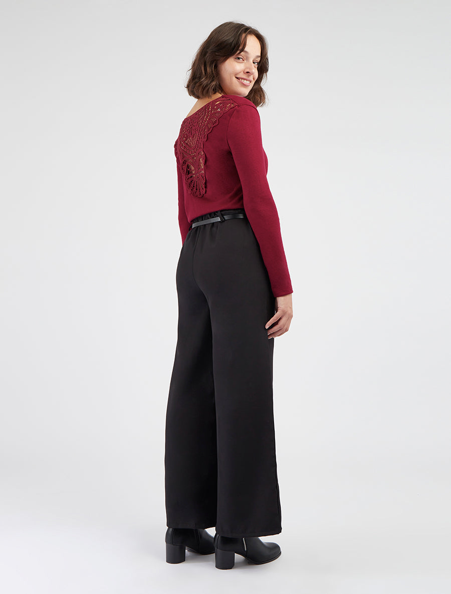 Pull col bénitier détail crochet dos - Bordeaux