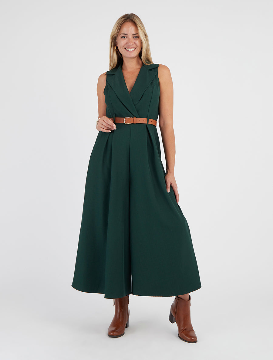 Combinaison col tailleur avec ceinture - Vert sapin