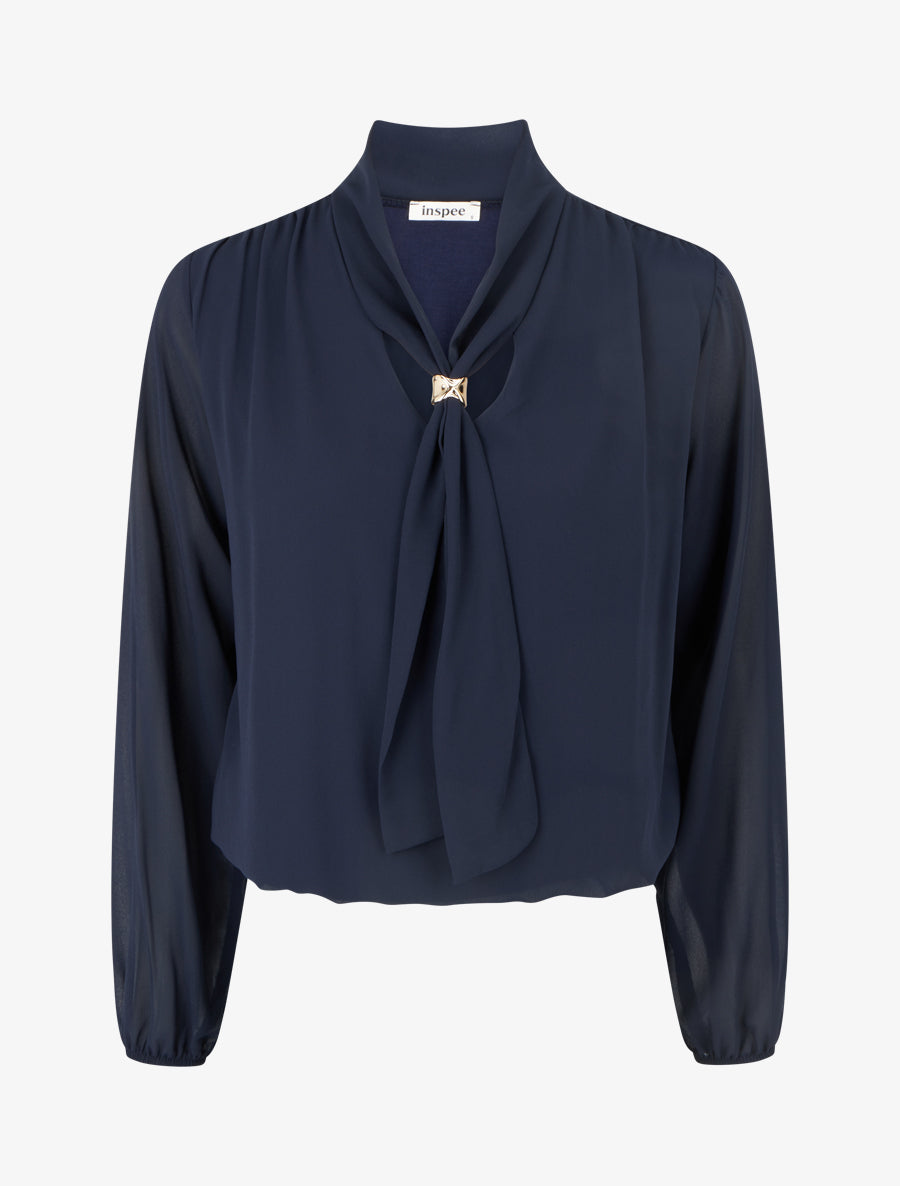 Top voile col lavallire bijou - Marine | Stand-Prive