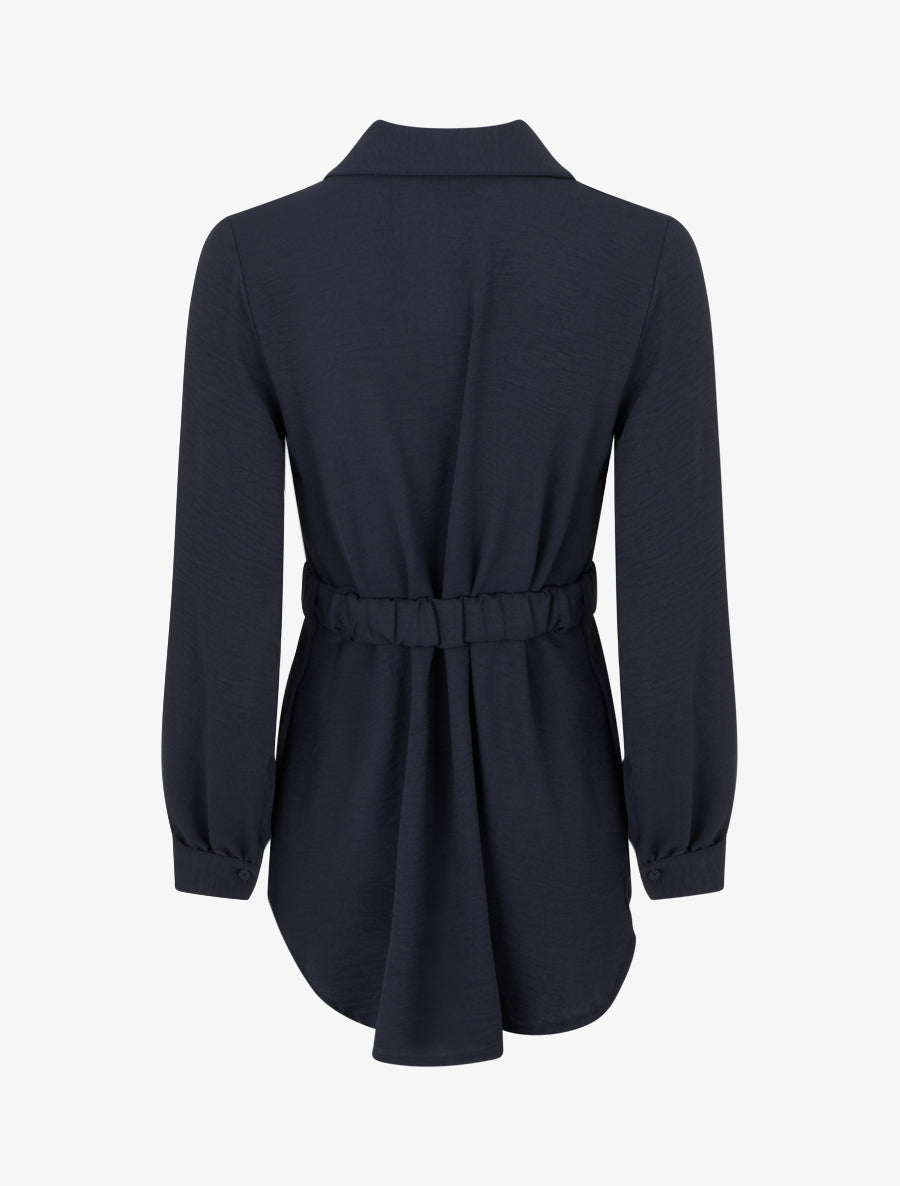 Chemise unie à ceinture élastiquée - Marine - 2