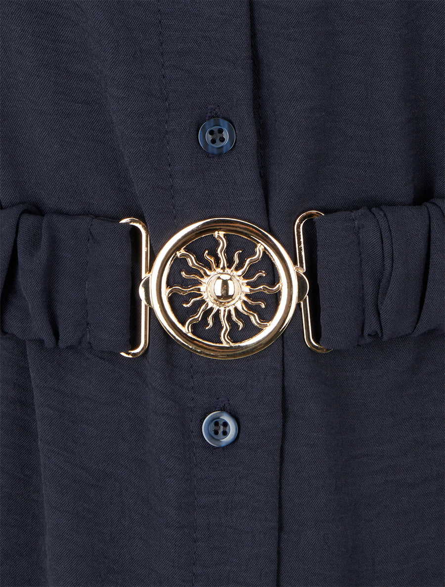 Chemise unie à ceinture élastiquée - Marine - 3