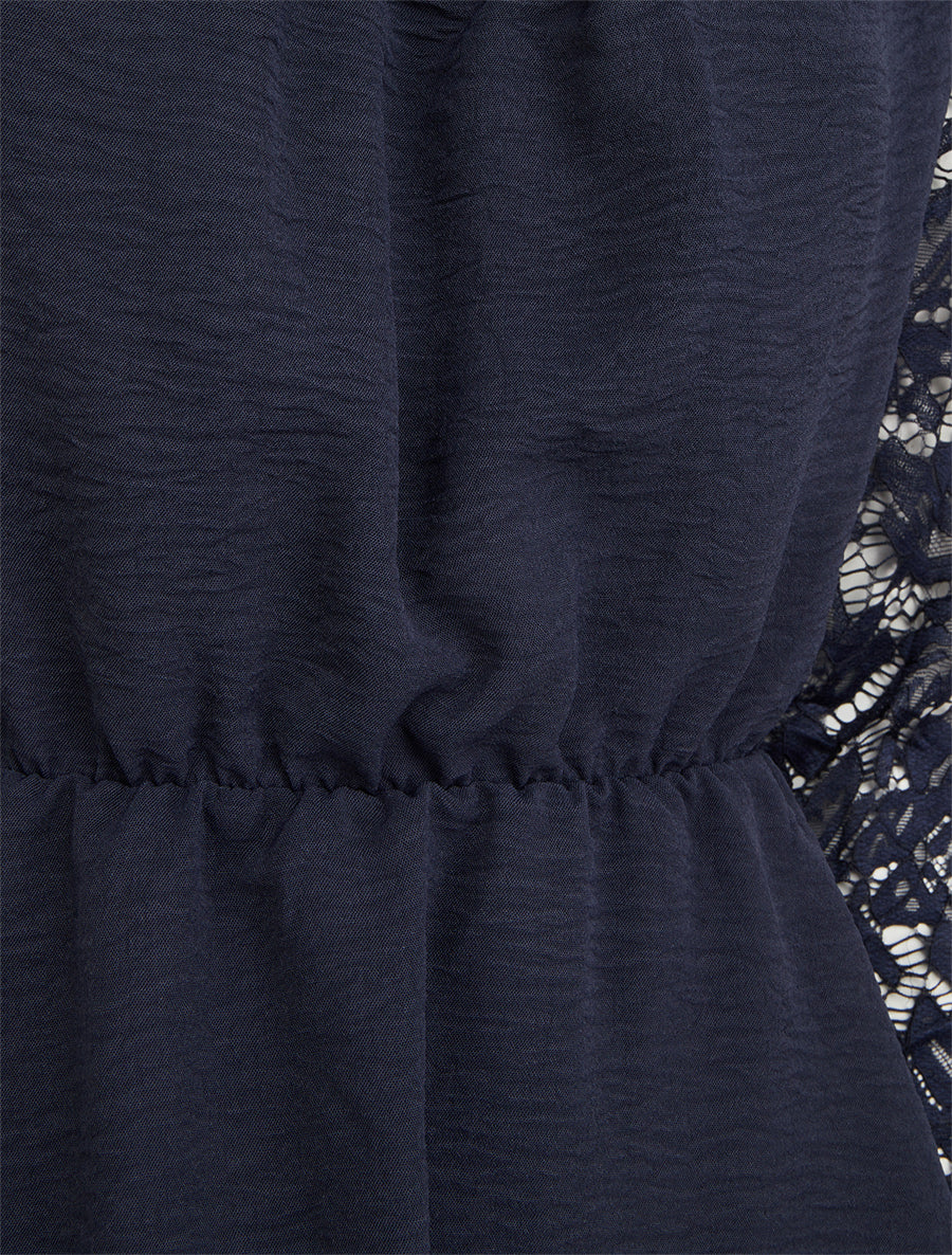 Top péplum à manches dentelle - Marine - 3