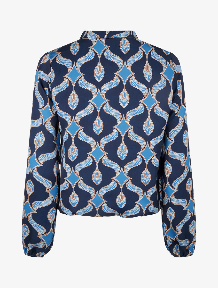 Top satiné à manches longues imprimé graphique - Marine - 2
