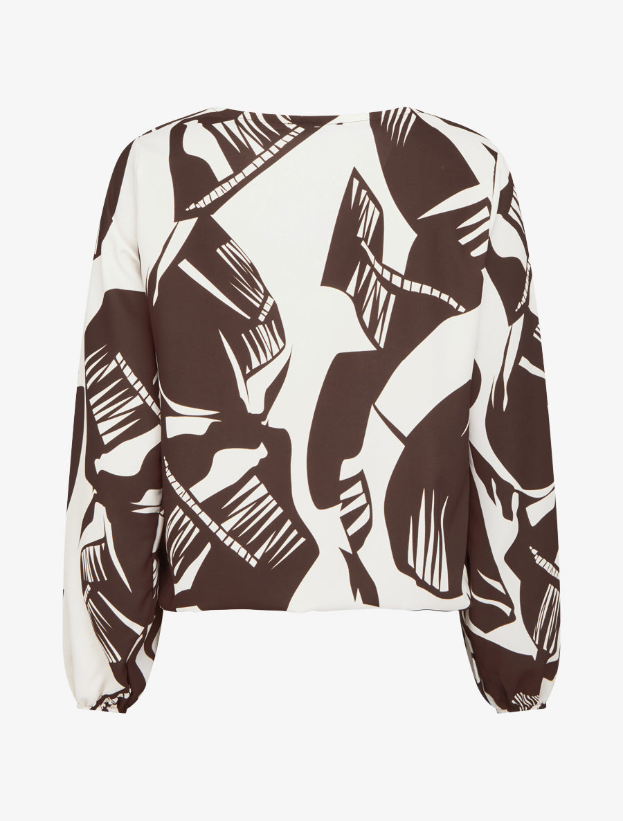 Top boule à motif graphique et col bénitier - Marron - 2