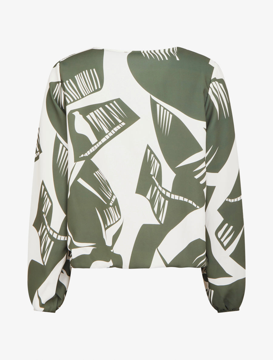 Top boule à motif graphique et col bénitier - Kaki - 2