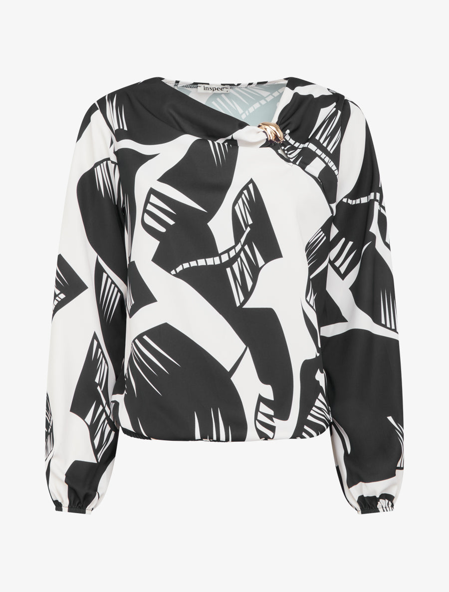 Top boule à motif graphique et col bénitier - Noir - 1